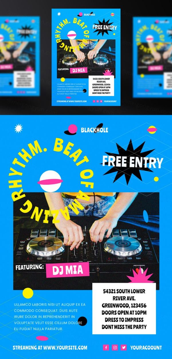 欧美酒吧迪厅音乐DJ电音新媒体宣传海报概念文字版式PSD模板 DJ music social media