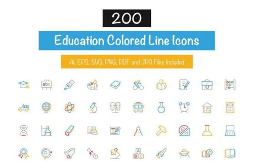 教育彩色线条图标素材 200 Education Colored Line Ic