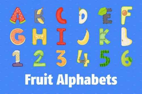 水果字母矢量图标下载 Fruit Alphabets Flat Vector I