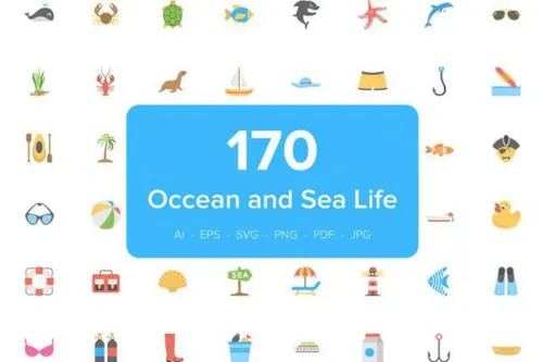 海洋生物矢量图标下载 170 Ocean and Sea Life Vector