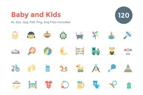 母婴儿童图标下载 120 Flat Baby and Kids Icons