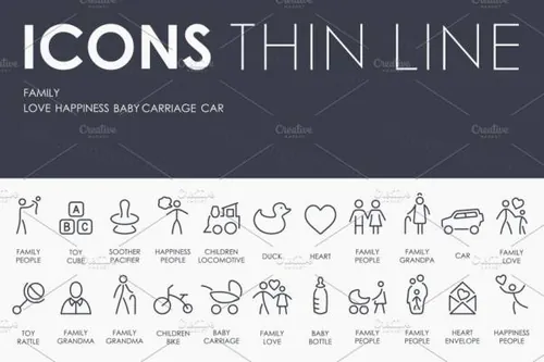 家庭主题图标素材 Family thinline icons