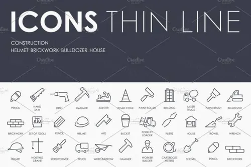 建筑矢量图标素材 Construction thinline icons