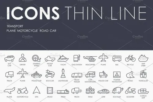 交通图标素材 Transport thinline icons