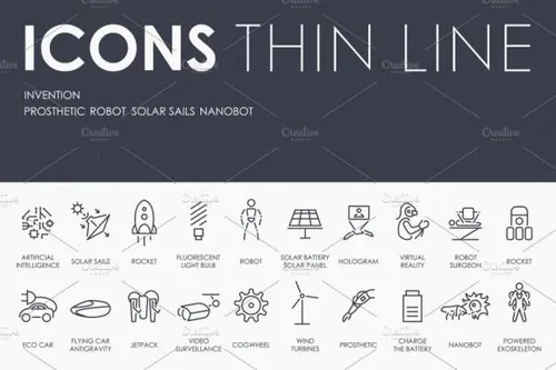发明创造矢量图标下载 Invention thinline icons