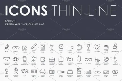 时尚矢量图标下载 Fashion thinline icons