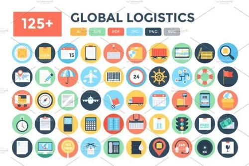全球物流图标下载 125  Flat Global Logistics Icon