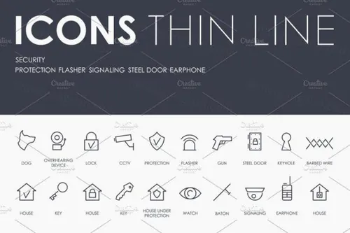 安全设备图标下载 Security thinline icons