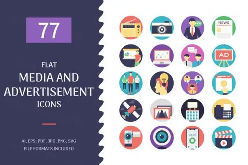 媒体和广告平面图标下载 Media and Advertisement Flat