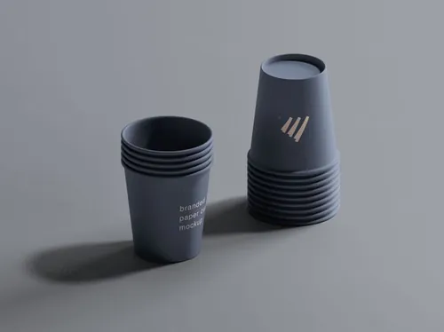 堆叠摆放整齐的咖啡杯纸杯包装品牌设计贴图样机模板 Stacked Paper Cups Mockup
