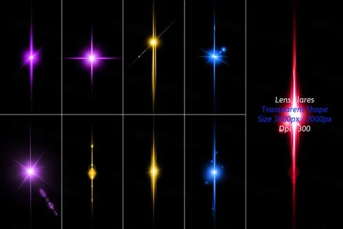 超高清炫光镜头光晕灯光特效设计辅助元素 Lens Flares Transparent Shape