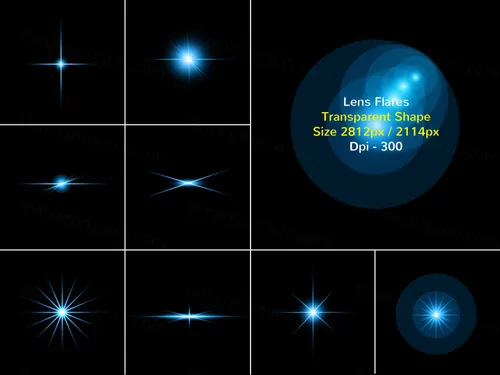 超高清炫光镜头光晕灯光特效设计辅助元素 Lens Flares Transparent Shape