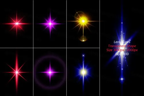 超高清炫光镜头光晕灯光特效设计辅助元素 Lens Flares Transparent Shape