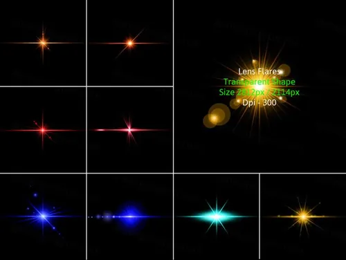 超高清炫光镜头光晕灯光特效设计辅助元素 Lens Flares Transparent Shape
