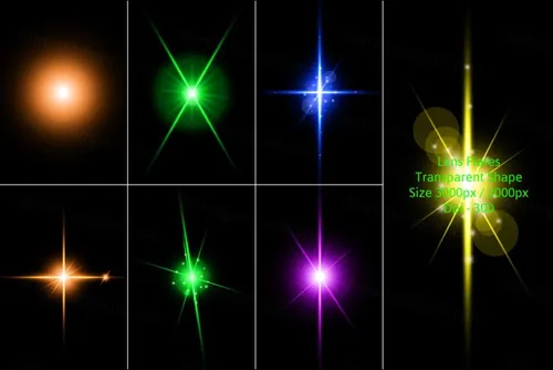 超高清炫光镜头光晕灯光特效设计辅助元素 Lens Flares Transparent Shape