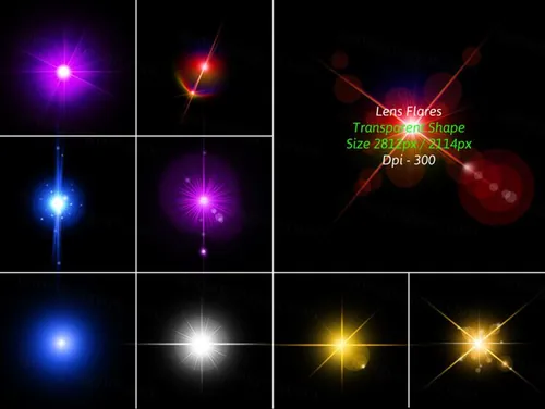 超高清炫光镜头光晕灯光特效设计辅助元素 Lens Flares Transparent Shape