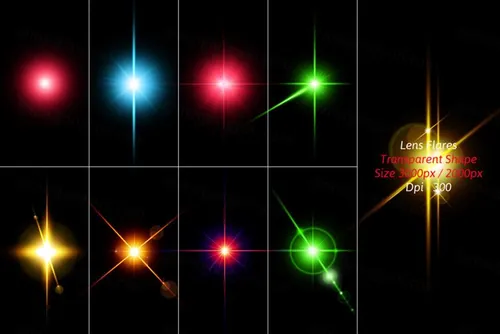 超高清炫光镜头光晕灯光特效设计辅助元素 Lens Flares Transparent Shape