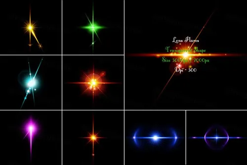 超高清炫光镜头光晕灯光特效设计辅助元素 Lens Flares Transparent Shape