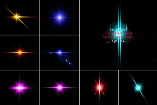 超高清炫光镜头光晕灯光特效设计辅助元素 Lens Flares Transparent Shape