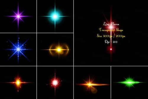 超高清炫光镜头光晕灯光特效设计辅助元素 Lens Flares Transparent Shape