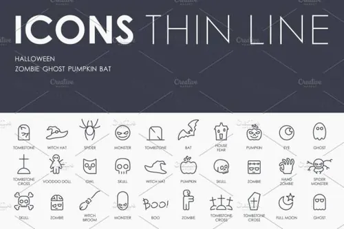 万圣节矢量图标下载 Halloween thinline icons