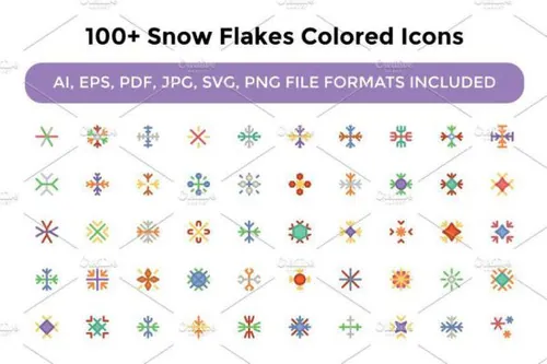 雪花矢量图标下载 100  Snow Flakes Colored Icons
