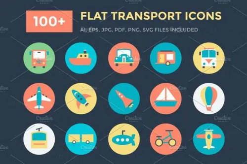 交通矢量图标下载 100  Flat Transport Icons