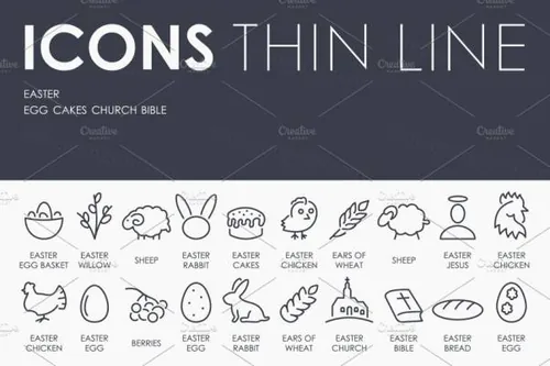 复活节矢量图标下载 Easter thinline icons