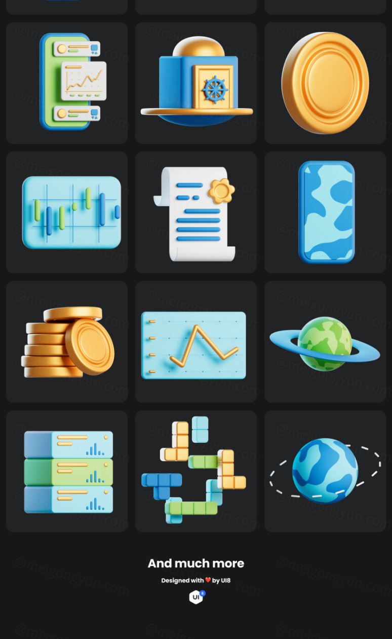 高质量C4D三维虚拟加密货币场景3D图标插画素材 DeFicons v