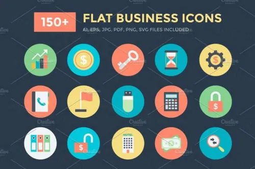 平面业务矢量图标 150  Flat Business Vector Icons
