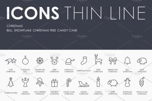 圣诞节细线图标下载 Christmas thinline icons