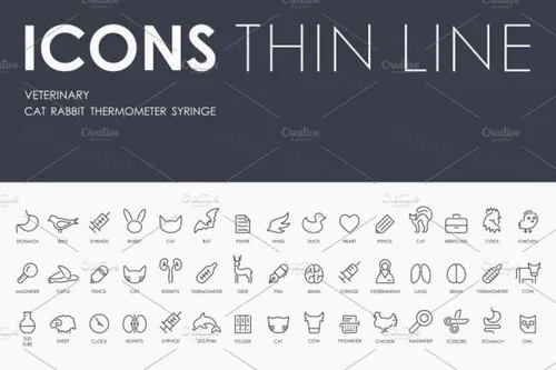 兽医矢量图标素材 Veterinary thinline icons
