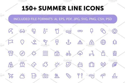 夏季矢量图标素材 150  Summer Line Icons