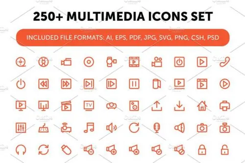 多媒体矢量图标素材 250  Multimedia Icons Set