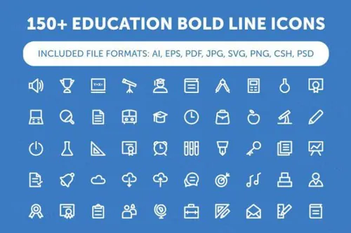 150 教育粗体线条图标下载 Education Bold Line Icons