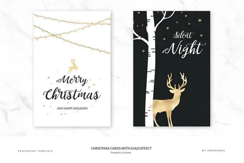 铂金镶嵌效果圣诞节贺卡模板 Black-White-Christmas-Cards-