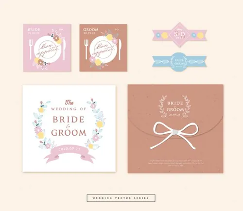 浪漫的邀请函请柬婚礼信纸腰封模板