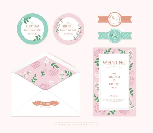 浪漫的婚礼请柬邀请函腰封信纸模板