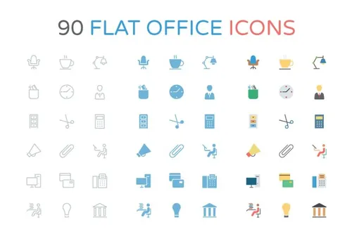 平面办公室图标素材 90 Flat Office Icons