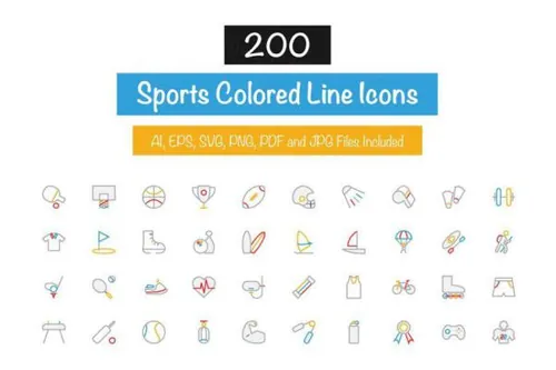 运动元素图标素材 200 Sports Colored Line Icons