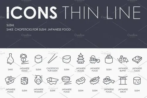 美食寿司矢量图标下载 Sushi thinline icons