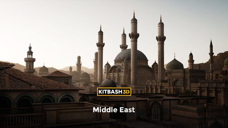 中东伊斯兰教清真寺古墓奢华宫殿建筑场景3D模型设计素材 Ki