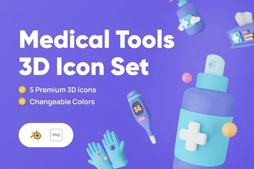 三维渲染卡通手套体温计抽纸消毒液3D插画图标素材 Medic