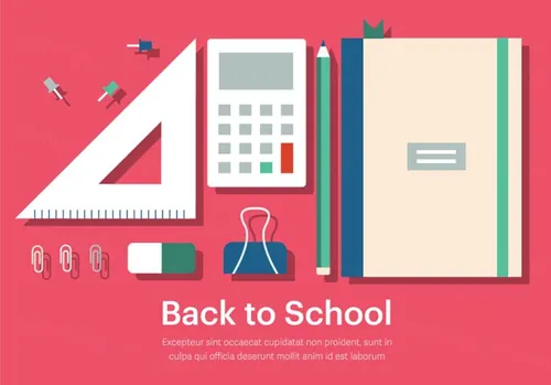 红色主题开学季回到校园学校矢量插图Back To School Vector Illustration