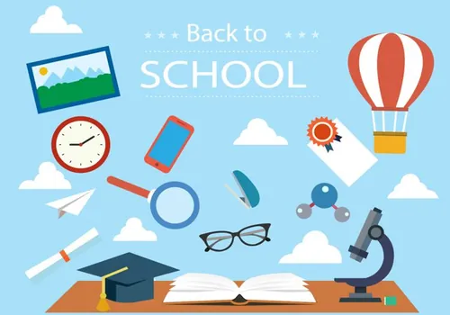 学校校园学习用品场景矢量元素Back To School Vector Illustration