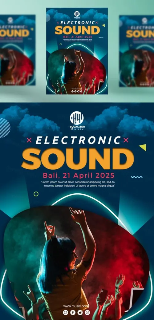 音乐派对DJ酒吧迪厅夜场宣传广告海报PSD模板 Music party social media post template