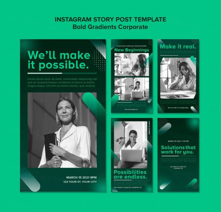 绿色渐变企业职业生涯个人简历秀海报模板 Gradient instagram posts collection