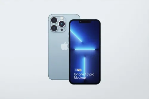 最新苹果手机样机模板素材 Two Iphones 13 Pro On White Background Front View