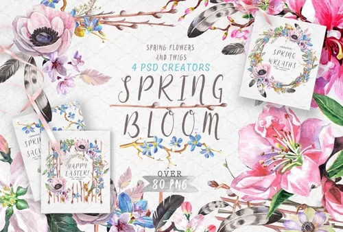 “春暖花开”80个水彩花卉设计免扣PNG素材包 quot;S