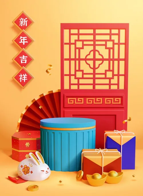 2023年中国新年生肖兔年东方传统节日促销宣传海报招贴EPS